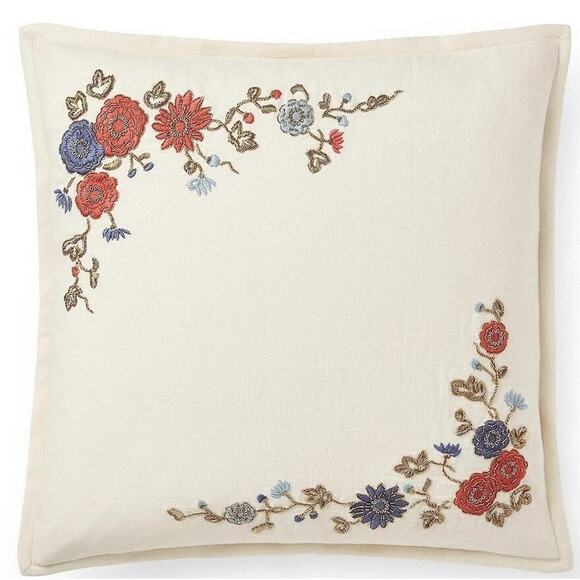 Ralph Lauren Home Macall Hand Embroidered Down Throw Pillow 18" x 18" New $255 - Picture 1 of 12